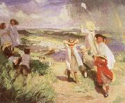 Laura Knight Flying the Kite oil on canvas